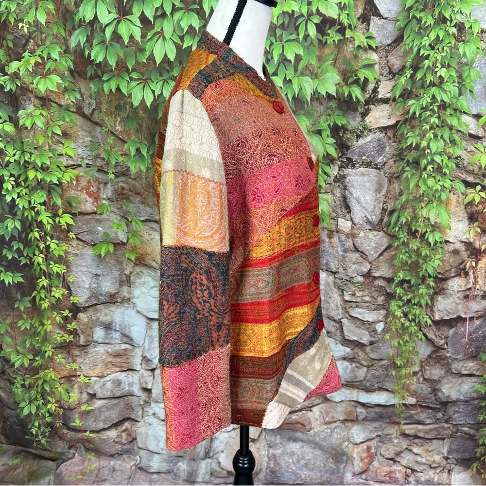 Orvis Patchwork Wool Mandarin Collar Jacket, M - image 4